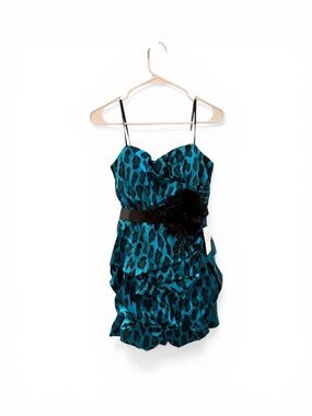 City Studio Teal and Black Leopard Strapless Ruffle Dress